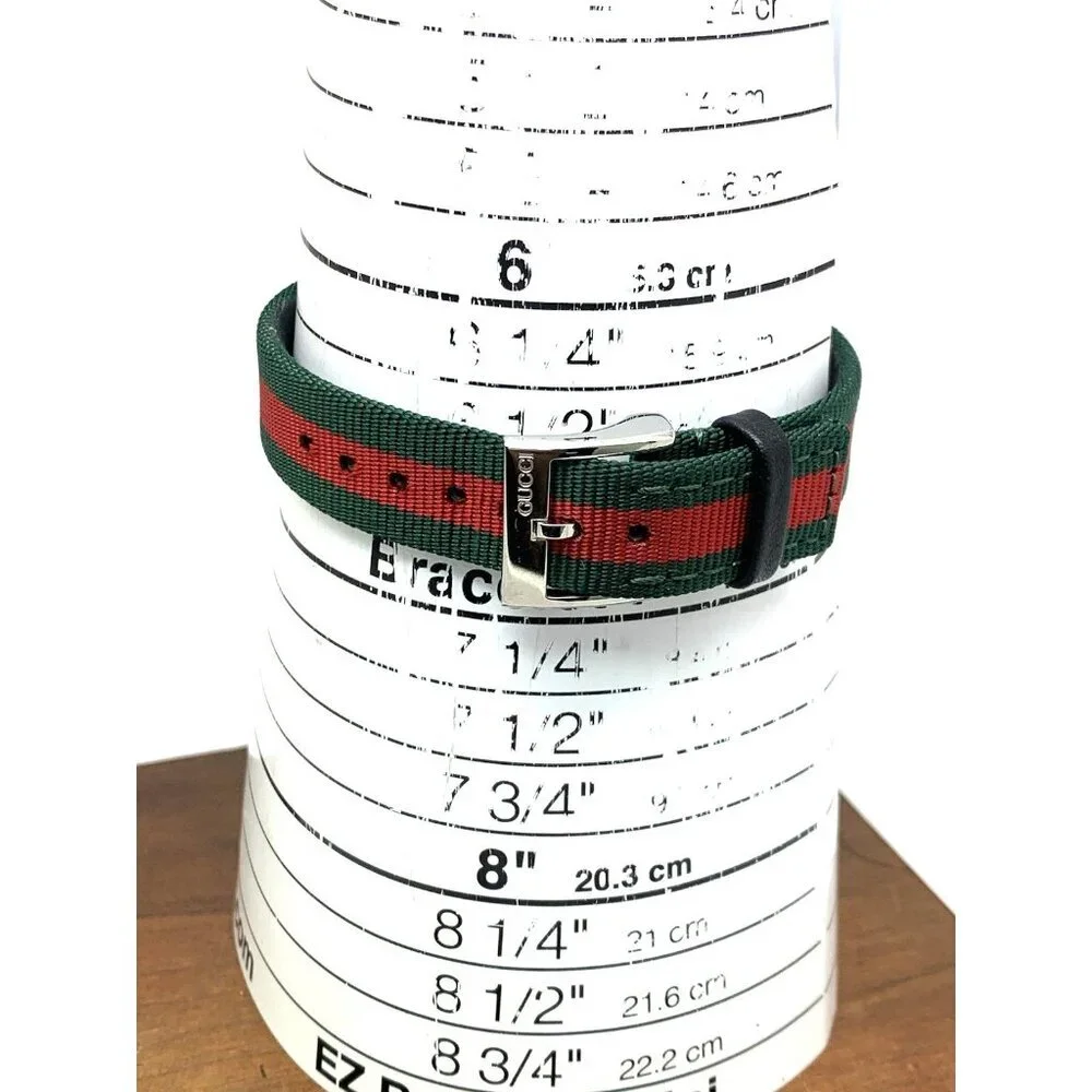 Gucci Women's Watch YA147408 G-Frame Green Red Dial Swiss Quartz Tank Nylon Band
